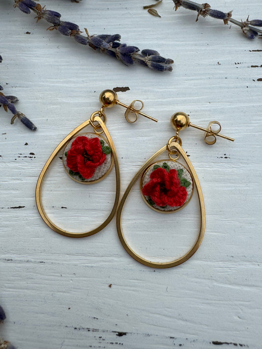 Elegant red roses/ gold plated dangly